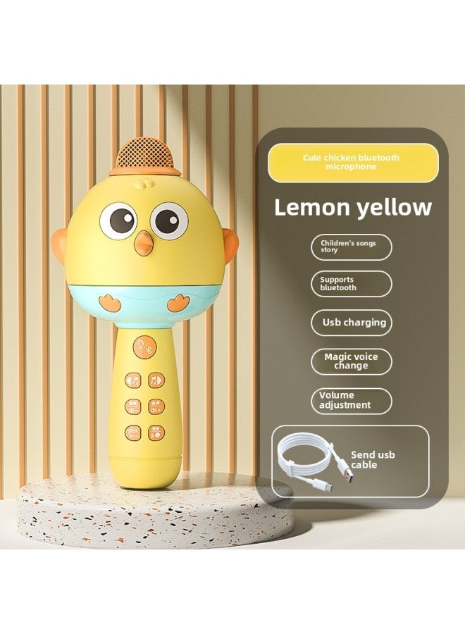 Cartoon Children's Microphone Bluetooth Early Education Singing Machine Rechargeable Multifunctional Microphone Boys And Girls Play Home Toys-Color:Cute Chicken Bluetooth Microphone [yellow]  - Image 1