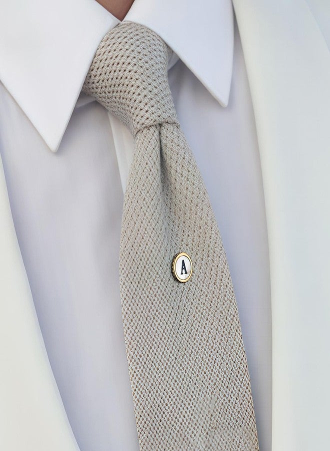 TAIGRAMA Tie Pins for Men Gold, TAIGRAMA Tie Tacks with Chain Initial Lapel Pin Mother of Pearl Brooch for Suits Necktie Bow Tie Hat - Image 2