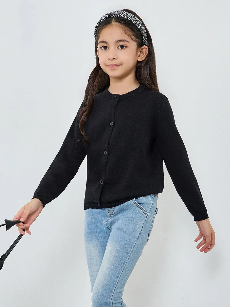 Styli Girls Black Knit Cardigan