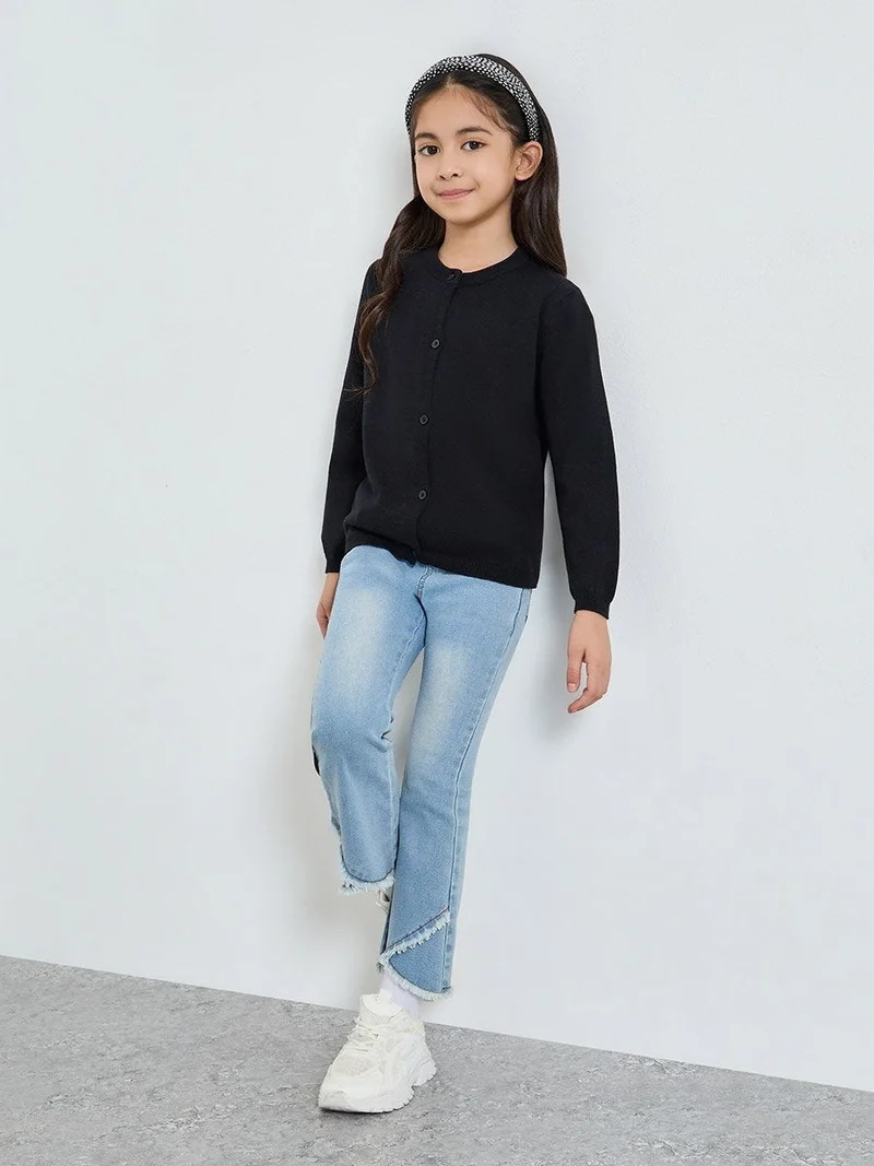 Styli Girls Black Knit Cardigan