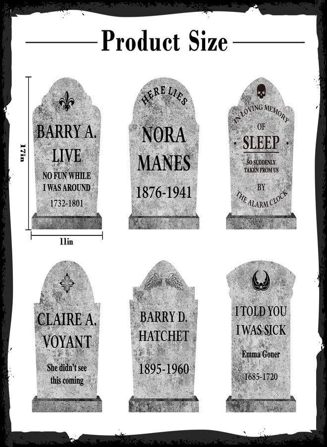 LimBridge Halloween Decorations Outdoor Graveyard Tombstones: 6ct Large Realistic Halloween Cemetery Tombstone Yard Signs with Stakes, 17" Vintage Gravestones, Waterproof Lawn Decor Outside (Flat, NOT foam) - Image 2