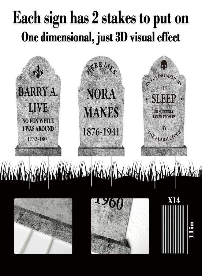 LimBridge Halloween Decorations Outdoor Graveyard Tombstones: 6ct Large Realistic Halloween Cemetery Tombstone Yard Signs with Stakes, 17" Vintage Gravestones, Waterproof Lawn Decor Outside (Flat, NOT foam) - Image 3