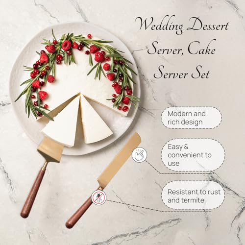 nestroots Golden Finish Stainless Steel Cake Server Set of 2 | Knife & Server (9-Inch Each) with Wooden Handle | Ideal for Cake Cutting, Dessert Serving & Parties | Elegant & Durable Design - Image 4