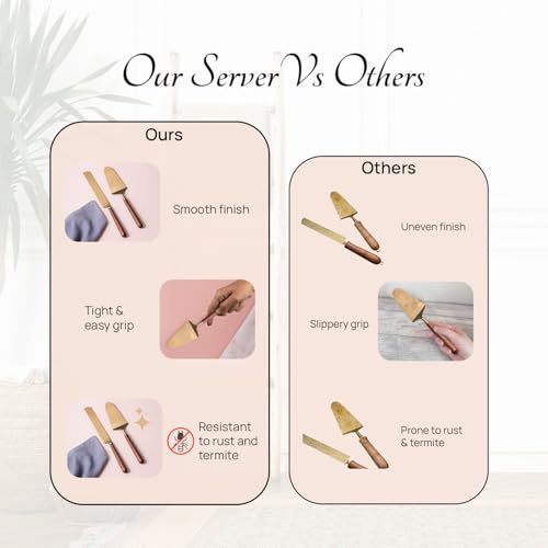 nestroots Golden Finish Stainless Steel Cake Server Set of 2 | Knife & Server (9-Inch Each) with Wooden Handle | Ideal for Cake Cutting, Dessert Serving & Parties | Elegant & Durable Design - Image 5