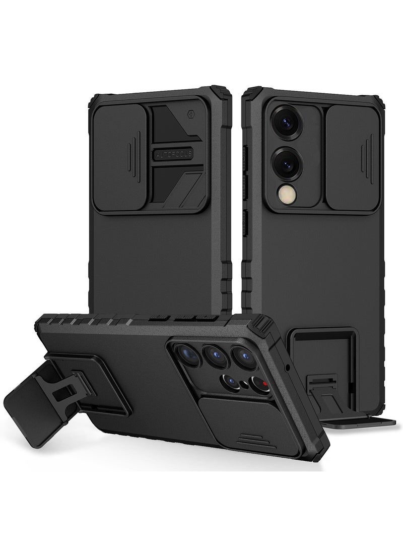 for Samsung Galaxy S25 Edge Case Cover, Innovative Telescopic Bracket, Sliding Protection Camera Window, Slim Thin PC&TPU Shockproof Mobile Phone Case for Samsung Galaxy S25 Edge, Black