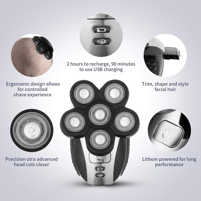 vsmooth Head Shavers for Men - Upgraded Multifunctional Bald Head Shaver, Waterproof Electric Razor for Men Cordless Rechargeable Shaving Grooming Kit (Gray) - Image 2