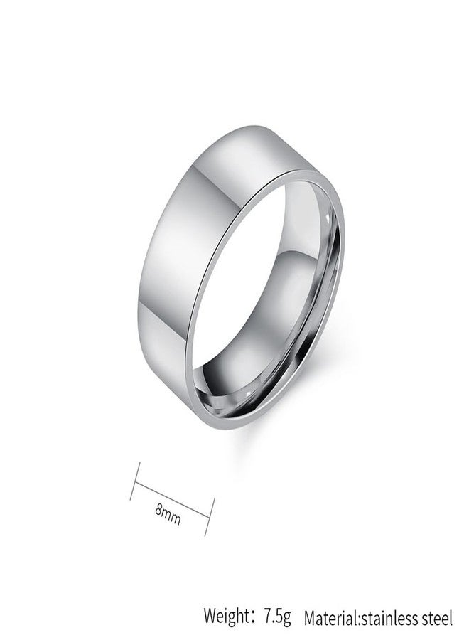 OAKKY Unisex Stainless Steel Minimalist Polished Finish Pipe Cut Flat Dome Wedding Band Ring 8mm Silver Size 10 - Image 2