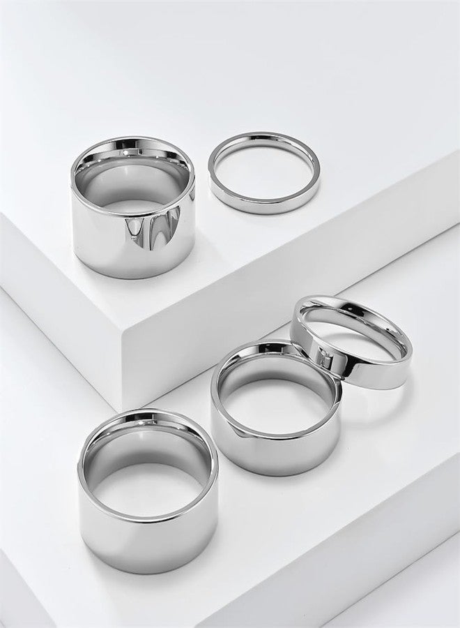 OAKKY Unisex Stainless Steel Minimalist Polished Finish Pipe Cut Flat Dome Wedding Band Ring 8mm Silver Size 10 - Image 4