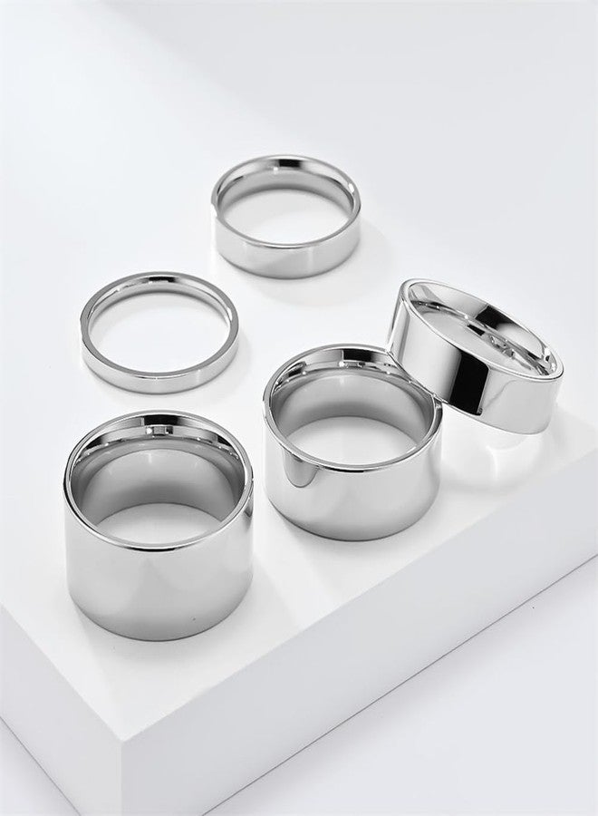 OAKKY Unisex Stainless Steel Minimalist Polished Finish Pipe Cut Flat Dome Wedding Band Ring 8mm Silver Size 10 - Image 3