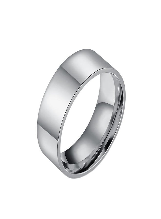 OAKKY Unisex Stainless Steel Minimalist Polished Finish Pipe Cut Flat Dome Wedding Band Ring 8mm Silver Size 10 - Image 1