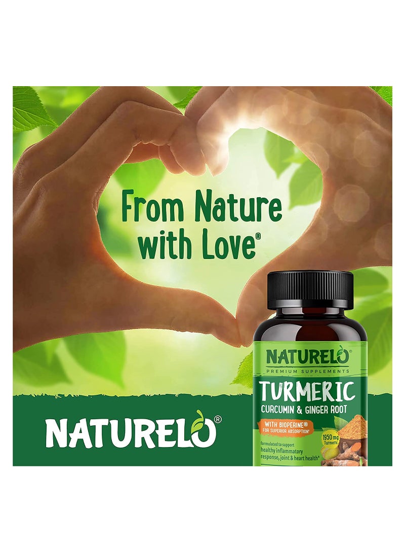 Turmeric Curcumin And Ginger Root With Bioperine For Superior Absorption Formulated to Support Healthy Inflammatory Response Joint & Heart Health-1950 mg Turmeric - 120 Vegetarian Capsules