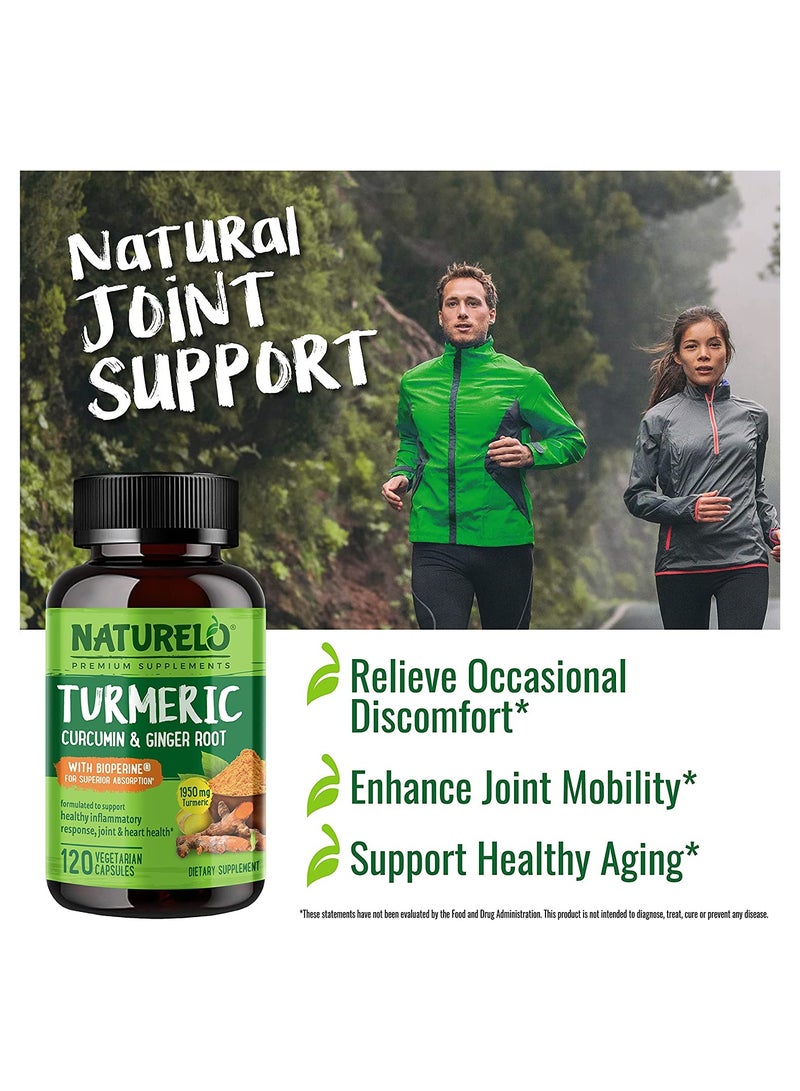 Turmeric Curcumin And Ginger Root With Bioperine For Superior Absorption Formulated to Support Healthy Inflammatory Response Joint & Heart Health-1950 mg Turmeric - 120 Vegetarian Capsules
