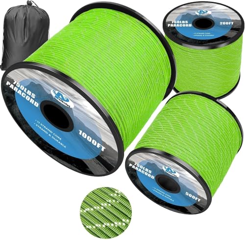 Aystkniet 750Ib Reflective Paracord Rope,100', 4mm 11 Strand Parachute Spool Cord with Collecting Bag, para Cord Lanyard for Hammock, Camping, Hiking - Image 1