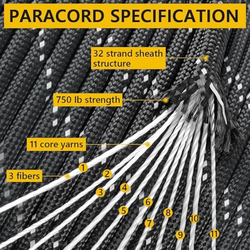 Aystkniet 750Ib Reflective Paracord Rope,100', 4mm 11 Strand Parachute Spool Cord with Collecting Bag, para Cord Lanyard for Hammock, Camping, Hiking - Image 2