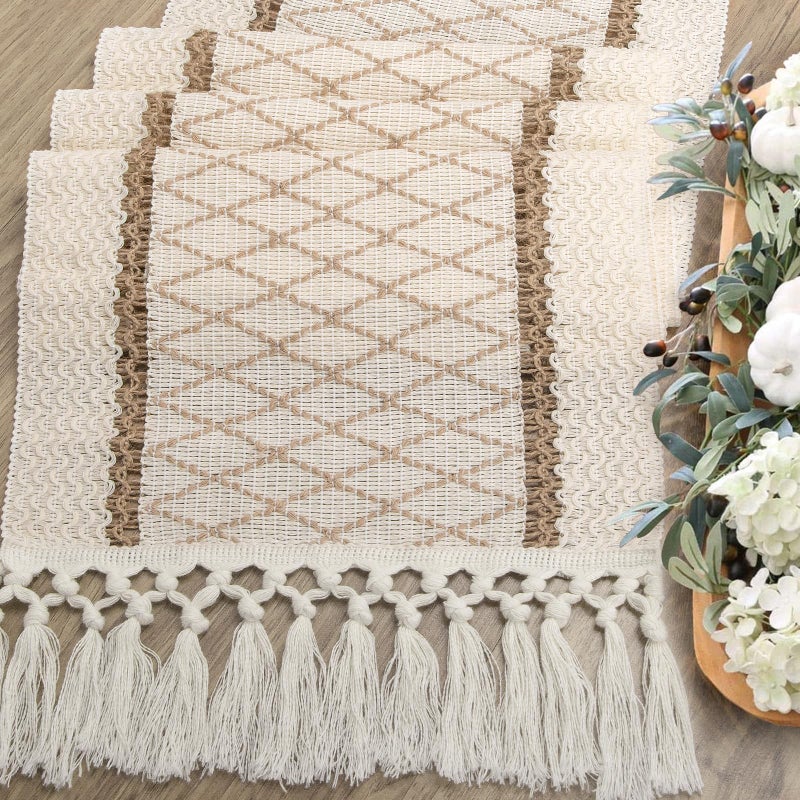 yuboo Boho Table Runner, Rustic Farmhouse Table Runners Short Dresser Runners for Bedroom, Small Dresser Top for Nightstand, Dining Table, Summer Table Decor, 48 Inches Long - Image 3