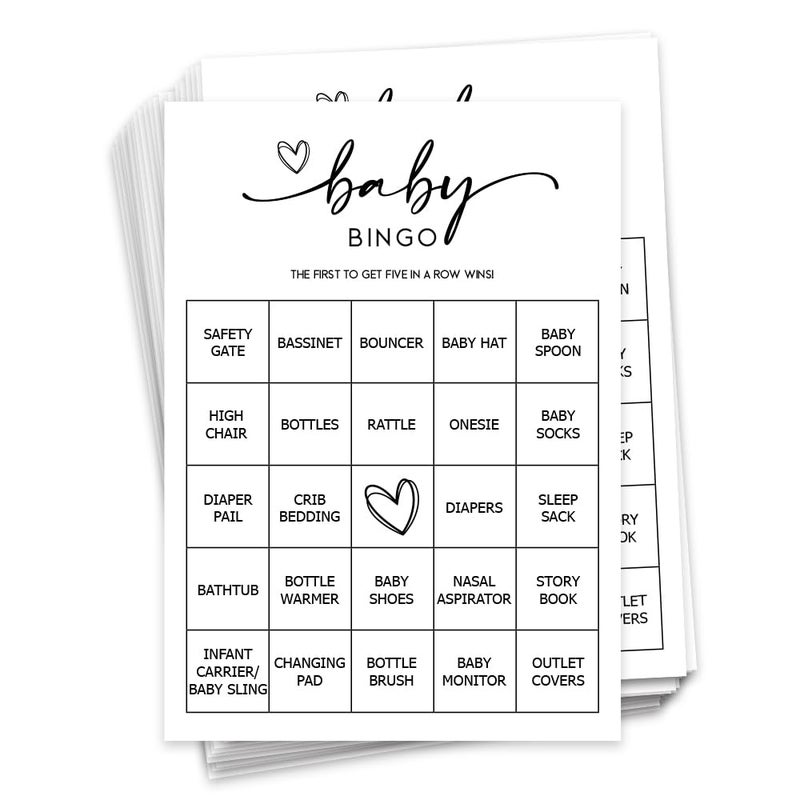 All-Ewired-Up All Ewired Up Baby Bingo Game (50 Unique Cards) Pre-Filled Fun Baby Shower Game Activity, Preforated Calling Cards, Gender Neutral Boy or Girl, Minimalist - Image 1