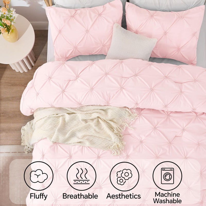 BEDELITE Baby Pink Twin Comforter Set - 2 Peices Boho Pintuck Bedding Comforter Sets, Lightweight Soft & Warm Twin Bedding Sets with 1 Pillowcase for All Season - Image 5