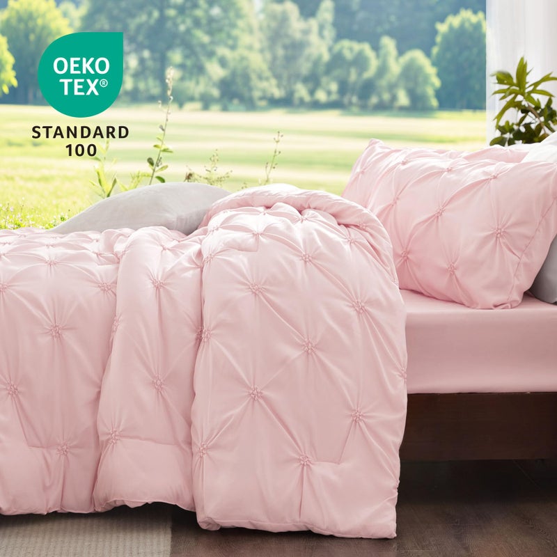 BEDELITE Baby Pink Twin Comforter Set - 2 Peices Boho Pintuck Bedding Comforter Sets, Lightweight Soft & Warm Twin Bedding Sets with 1 Pillowcase for All Season - Image 3