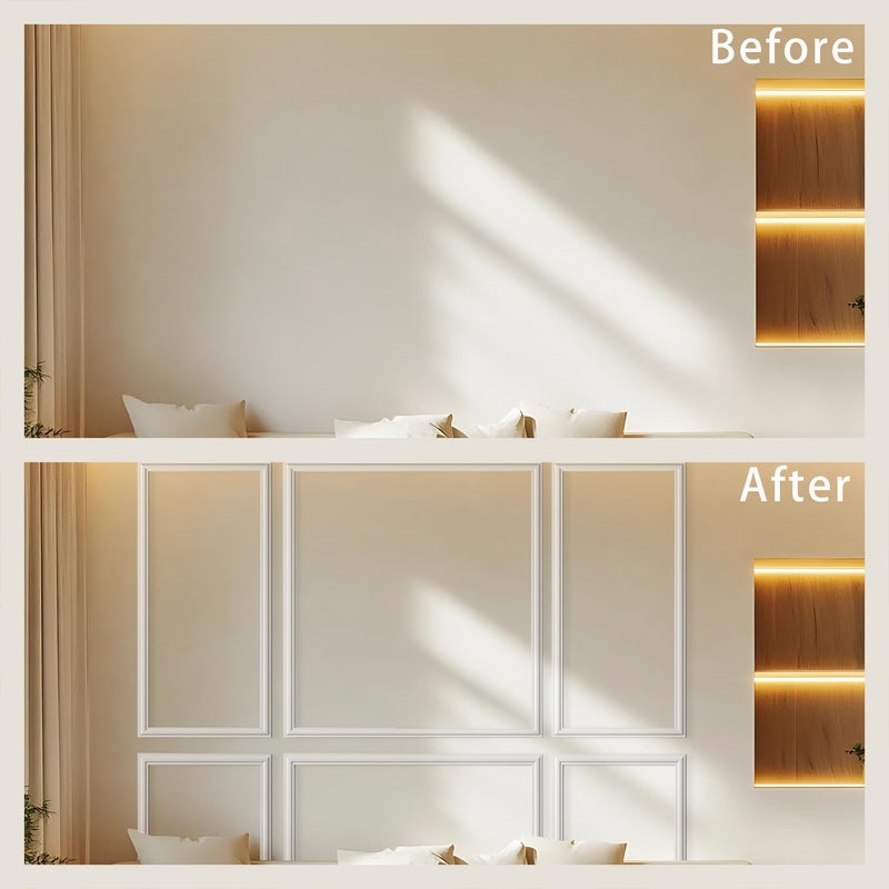 TRAIN2 ART 3 Set Peel and Stick Wall Molding Kit,Premade Self Adhesive Wainscoting Panels,Ready to Assemble Accent Molding Trim for Interior Wall Moulding Decor (24x60in) - Image 3