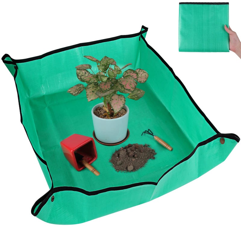 Azureblue Plant Repotting Mat for Indoor Plants Potting Soil Mix, Waterproof Plant Repotting Tray, Potting Mat Gardening Tray for Indoor Potting Succulents Cactus Orchid Pots, Garden Gift(26.8"x26.8") - Image 1