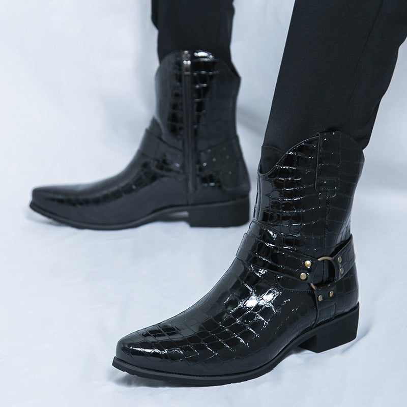 Men's Vintage Martin Boots Side Zipper Embossed Leather - Image 3