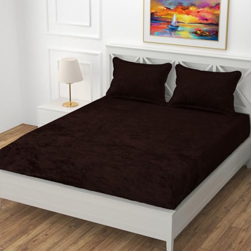 TIB® Premium Elastic Fitted Flannel Winter bedsheets for King Size Bed, 72 x 78 x 8 Inches Warm bedsheets for Winter King Size Bed with 2 Pillow Covers. (Coffee) - Image 1