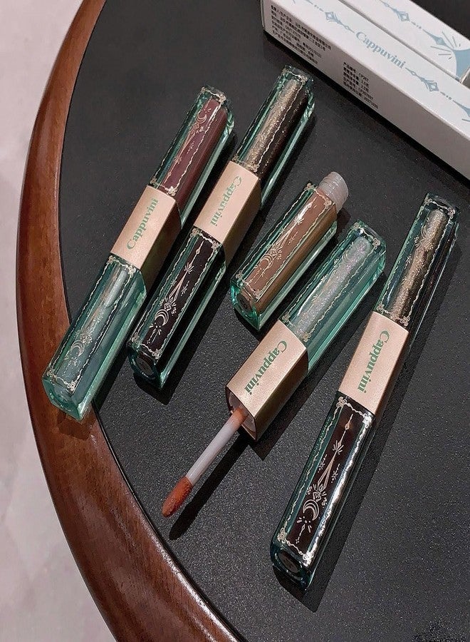 Cappuvini Forest Secret Double Headed Lip Glaze | Water Light Single-Coated Formula | Long Stay Waterproof Lips Care | Longlasting Shades Light Pink Nude Red-Brown | Moisturizing Lip Blam with Glossy High Shine Finish | Cute Floral Packaging for Teen Girls | Gen Z Aesthetic Beauty Product (04# Red-Brown, 2.5g+2.5g) - Image 1