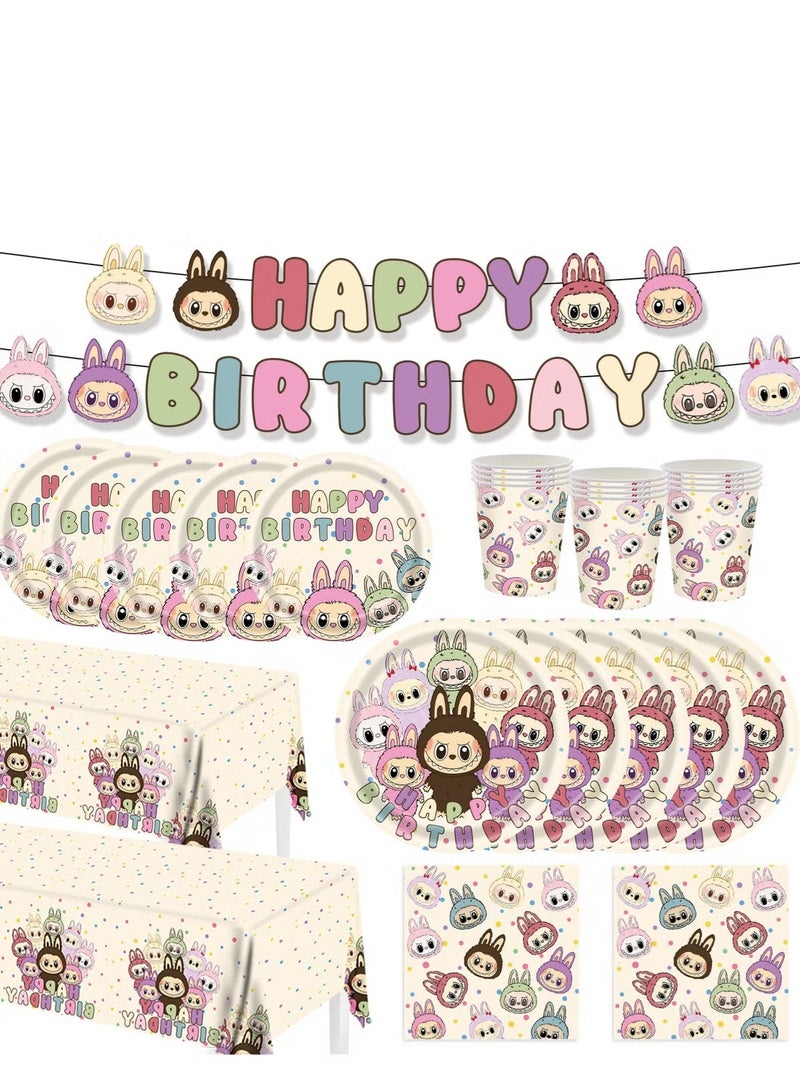 Neox Labubu Birthday Party Kit for Kids for 10 People, Complete Tableware Set, Labubu Party Decorations - Image 1