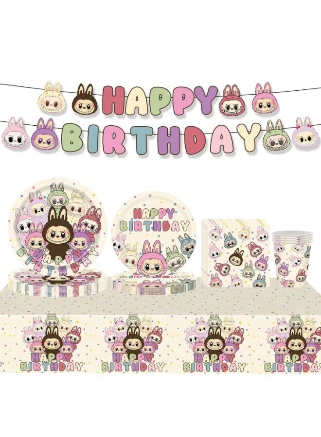 Neox Labubu Birthday Party Kit for Kids for 10 People, Complete Tableware Set, Labubu Party Decorations - Image 2