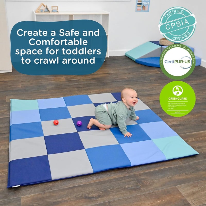 Children's Factory Patchwork Crawly Mat, Cushioned Floor Mat for Kids, Daycare Mat, Tranquility - Image 4