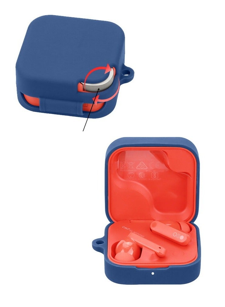 Soft Silicone Cover For CMF Nothnig Buds Pro 2 Case With Hook Antifall Protective Sleeve Accessories (Blue)