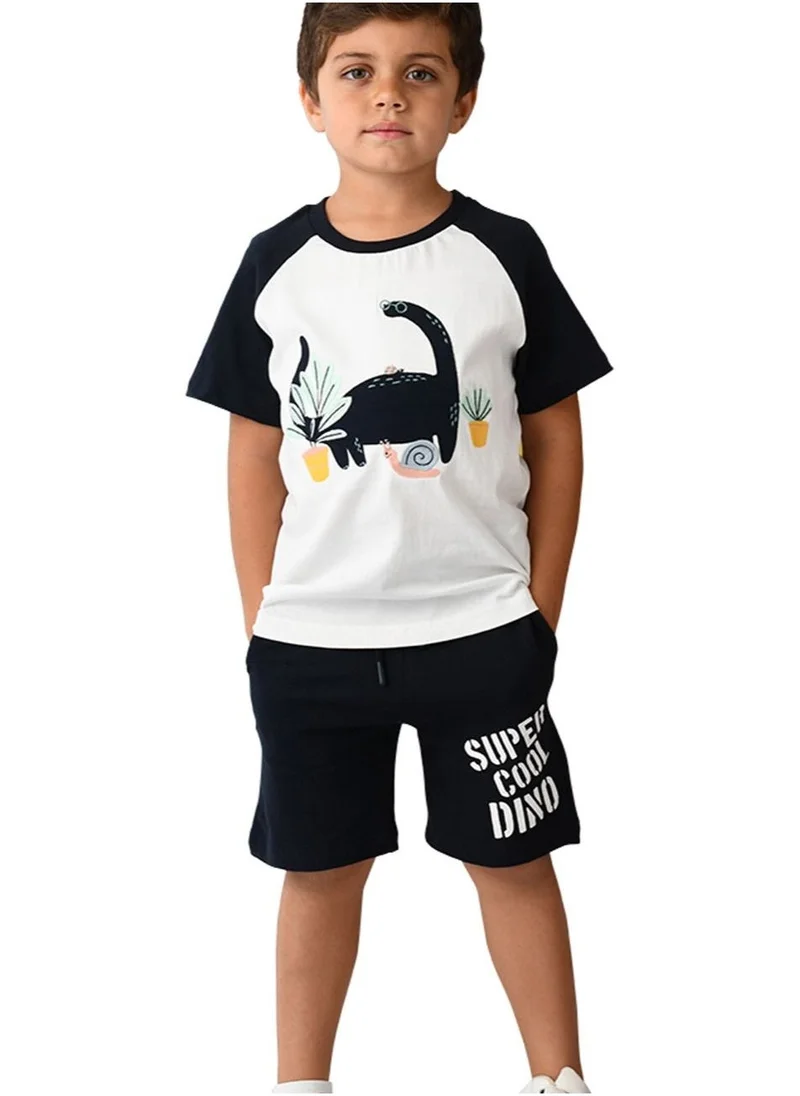 URBASY Urbasy Kids boys Printed round neck T-shirt with Navy Blue Shorts set