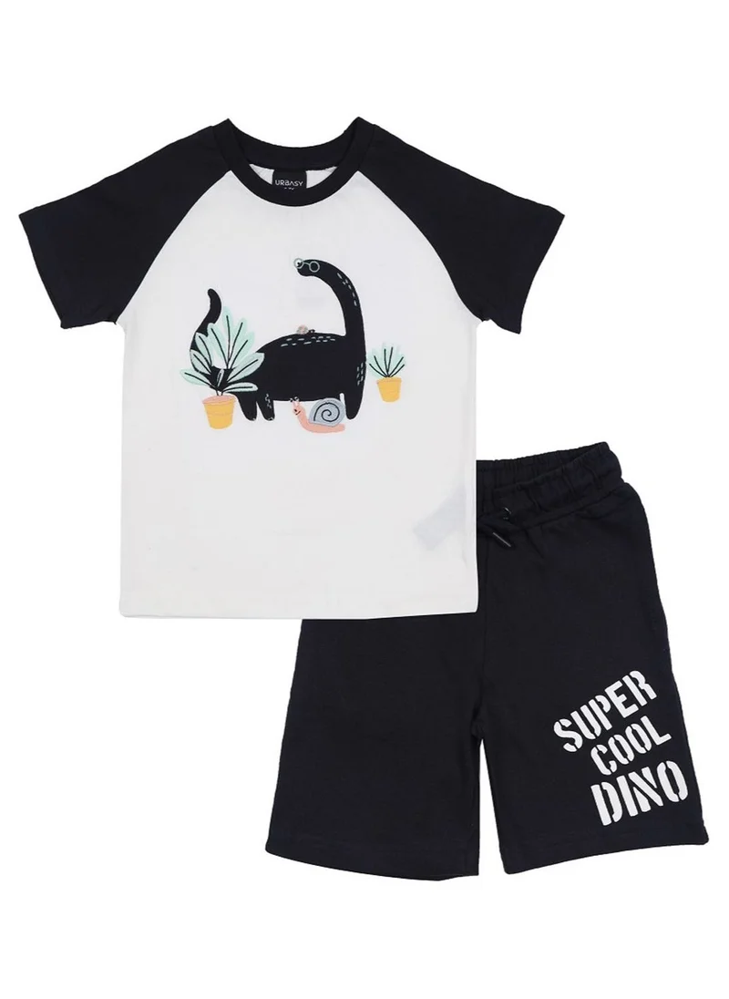 URBASY Urbasy Kids boys Printed round neck T-shirt with Navy Blue Shorts set