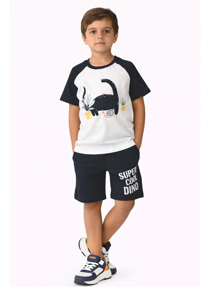 ورباسي طقم تي شيرت برقبة دائرية مطبوع للأولاد من Urbasy مع شورت أزرق كحلي