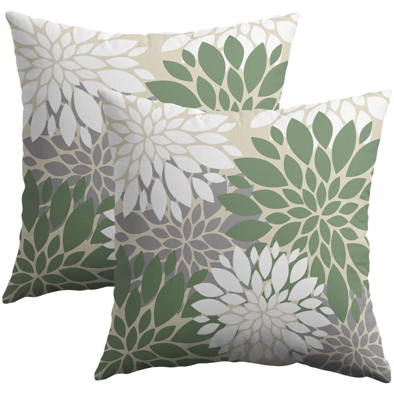Smozenith Sage Green White Grey Gray Pillow Covers 20X20 Inch Set of 2  Spring Modern Geometry Dahlia Floral Print Decorative Throw Pillow Covers Outdoor Farmhouse Cushion Case for Couch Sofa Bed Decor  - Image 1