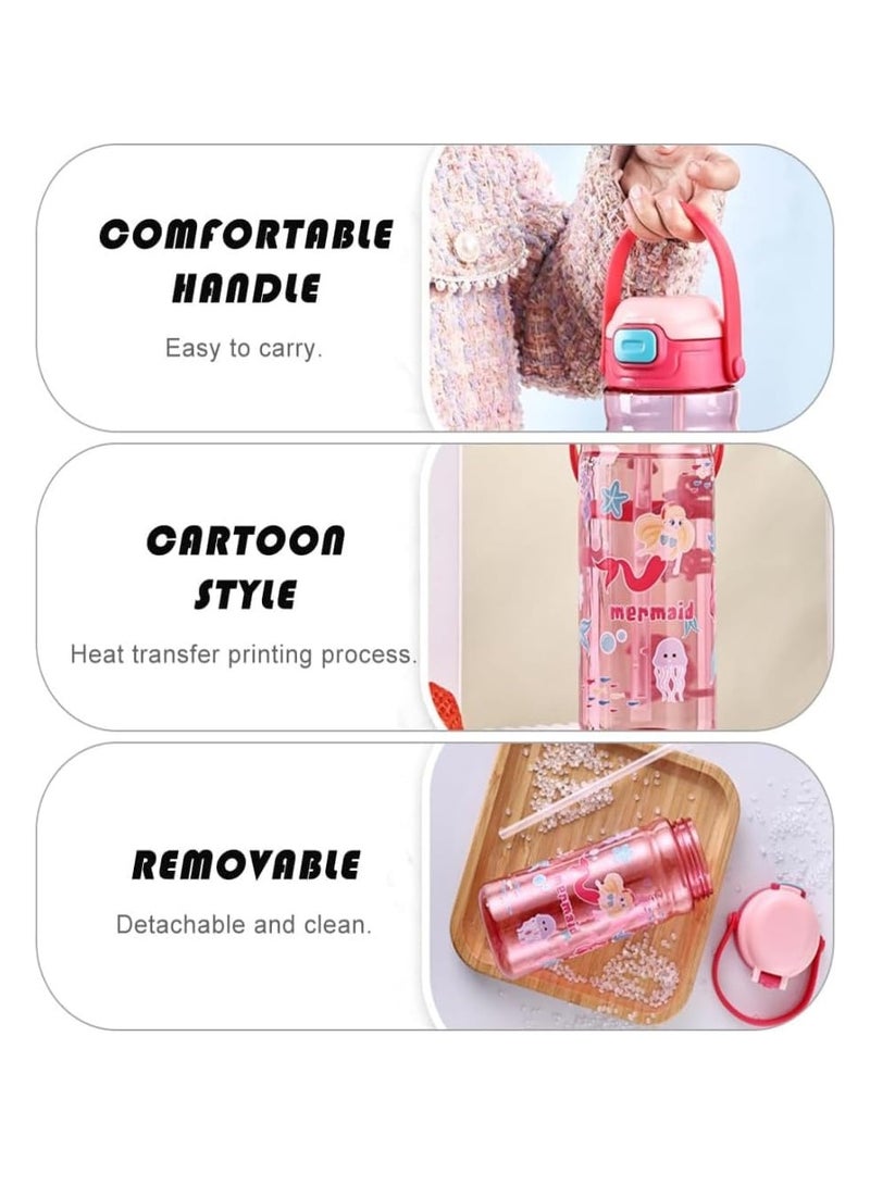 UKR Kids 550ml Pink Mermaid Water Bottle - Leakproof 18oz Button Straw Drinking Bottle for School, Toddlers & Children, BPA-Free & Refillable - Image 5