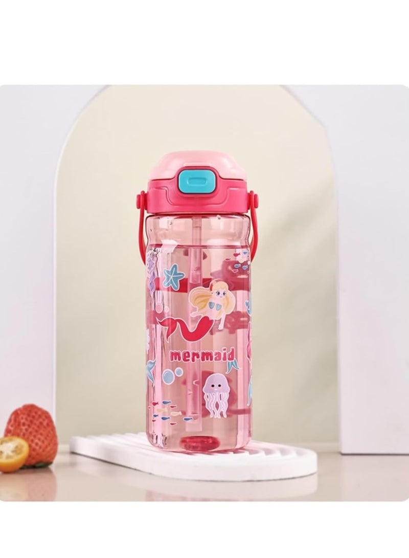 UKR Kids 550ml Pink Mermaid Water Bottle - Leakproof 18oz Button Straw Drinking Bottle for School, Toddlers & Children, BPA-Free & Refillable - Image 3