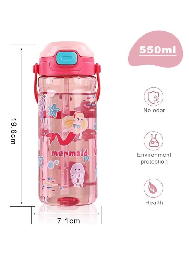 UKR Kids 550ml Pink Mermaid Water Bottle - Leakproof 18oz Button Straw Drinking Bottle for School, Toddlers & Children, BPA-Free & Refillable - Image 4