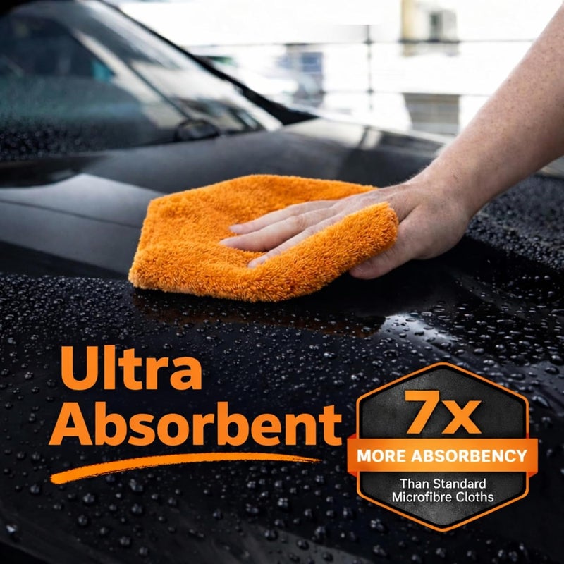 Towelogy® 520gsm Edgeless Microfibre Car Cloths - Quick Dry, Streak Free & Lint Free (Grey/Orange, Pack of 2) - Image 5