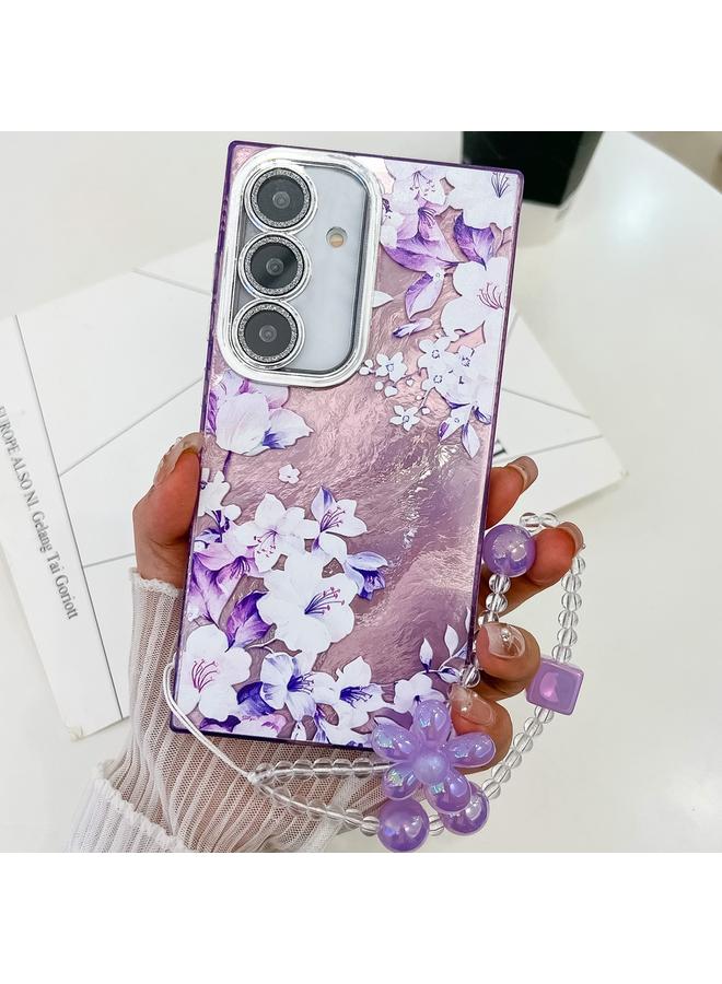 erorex Case For Samsung Galaxy A15 5G Electroplating Flowers Plants Texture Wristband TPU Phone Case - Image 1