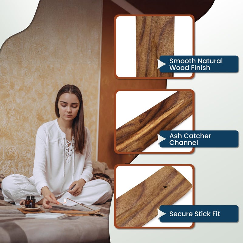 Alternative Imagination Wooden Incense Holder Tray - 10-Inch Ash Catcher for Single Incense Sticks, Meditation Accessories, Spiritual Decor, Home Fragrance, Mindfulness, Altar Display, Room Accent - Image 4