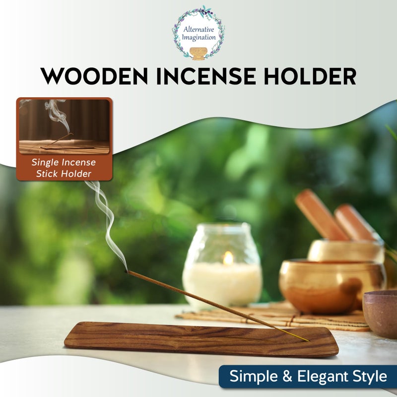 Alternative Imagination Wooden Incense Holder Tray - 10-Inch Ash Catcher for Single Incense Sticks, Meditation Accessories, Spiritual Decor, Home Fragrance, Mindfulness, Altar Display, Room Accent - Image 2
