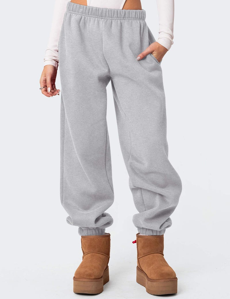 FACDIBY Women's Fleece Lined Sweatpants High Waist Drawstring Sweat Pants Baggy Athletic Pants with Pockets,Grey XL - Image 4