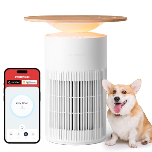 SwitchBot Air Purifier Table for Home up to 3620 ft², HEPA Air Purifier with Pet Mode, Washable Filter, Aromatherapy, Cleans Odor Pets Hair Dust, Work with Matter HomeKit Alexa, Table Model-White - Image 1