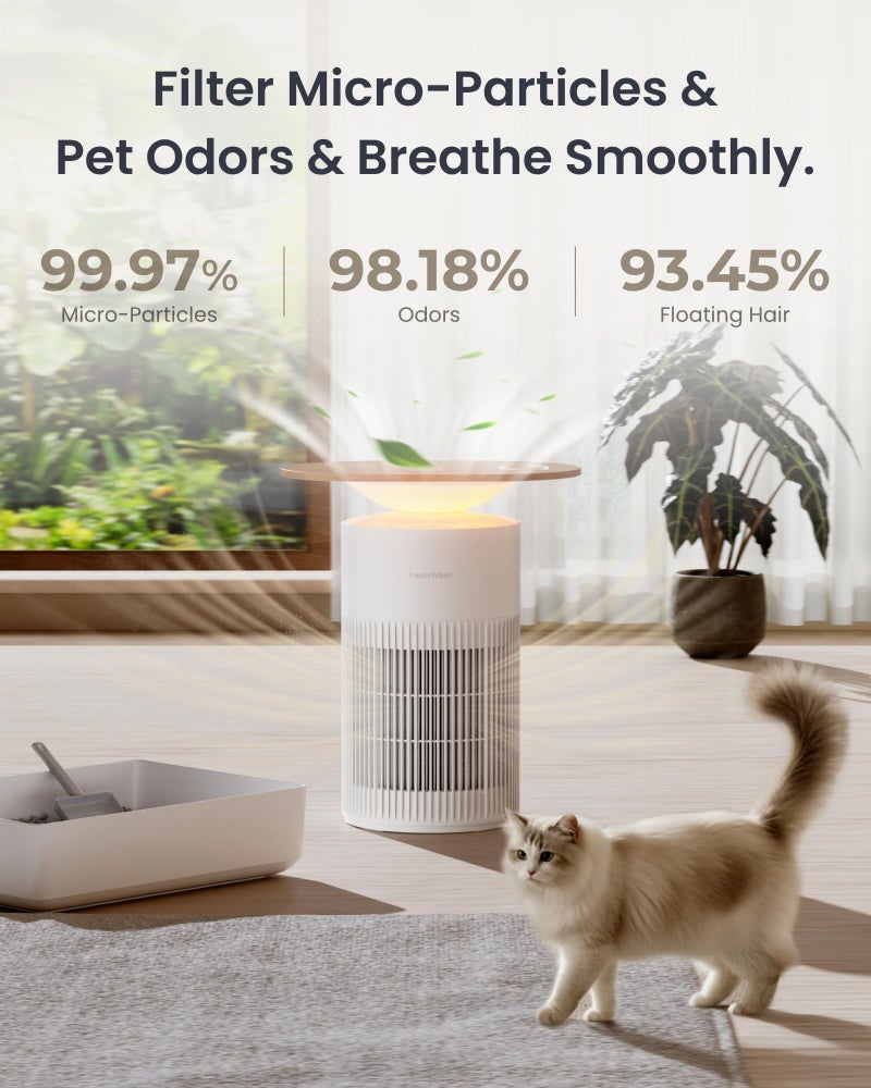 SwitchBot Air Purifier Table for Home up to 3620 ft², HEPA Air Purifier with Pet Mode, Washable Filter, Aromatherapy, Cleans Odor Pets Hair Dust, Work with Matter HomeKit Alexa, Table Model-White - Image 5