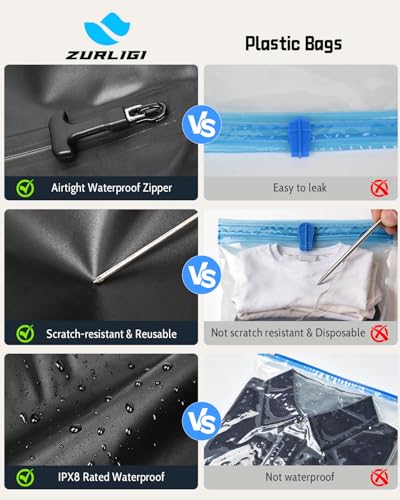 Zurligi Travel Vacuum Bag Kit with Wireless Pump IPX8 Waterproof Durable Airtight HeavyDuty Zipper Portable Reusable Compression Packing Cubes with Shoulder Strap for Travel Moving Home Storage - Image 3