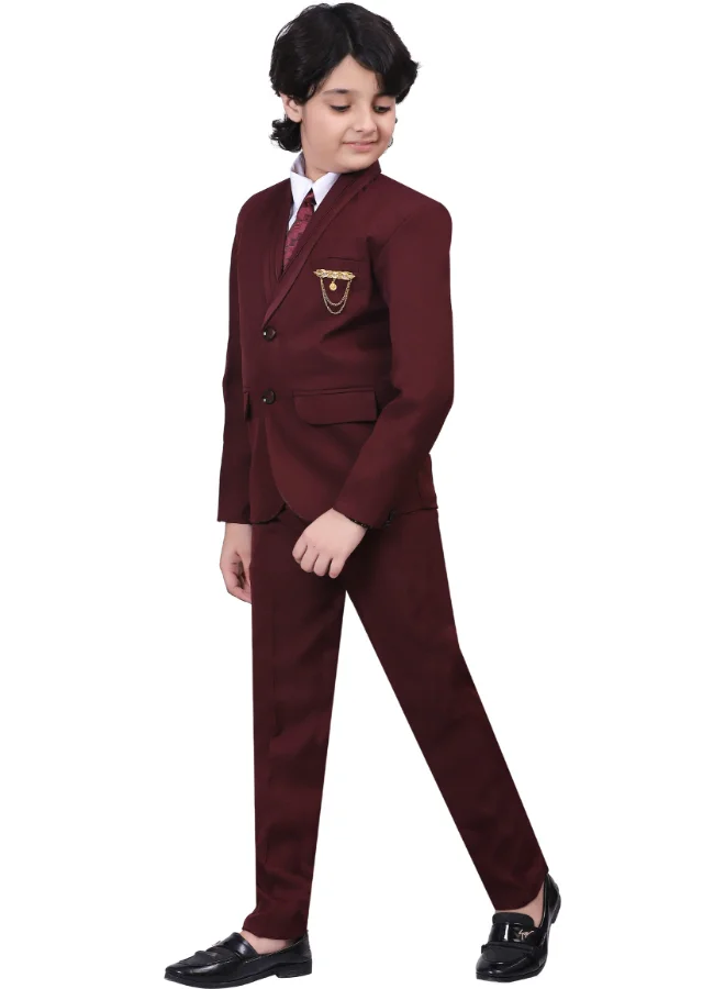 BT DEZINES Maroon 5-Piece Suit Set for Boys