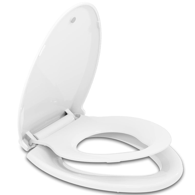 Hibbent Potty Training Toilet Seat, Built-in Magnetic Seat, Lid with Cover, Never Loosen and Slow Close Convertible Toilet Seat for Kids, Adult and Child (White, Elongated) - Image 1