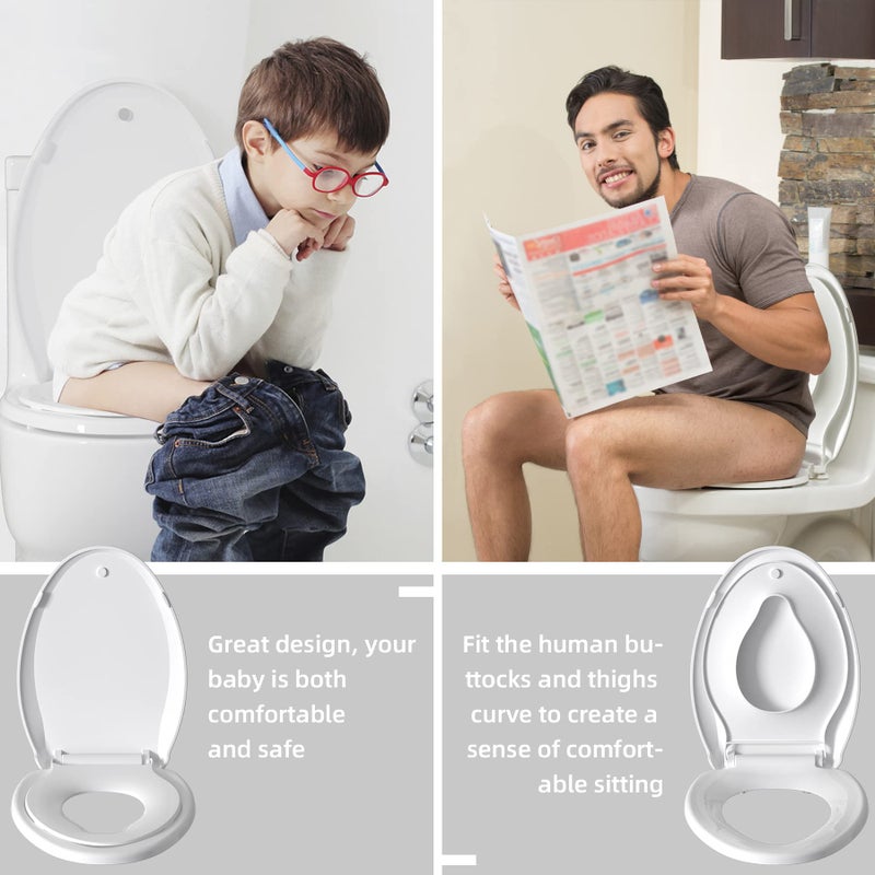 Hibbent Potty Training Toilet Seat, Built-in Magnetic Seat, Lid with Cover, Never Loosen and Slow Close Convertible Toilet Seat for Kids, Adult and Child (White, Elongated) - Image 4