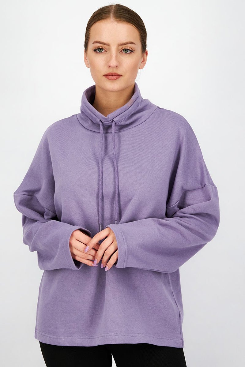 XOXO سويت شيرت نسائي بأكمام طويلة سادة، لافندر - Image 1